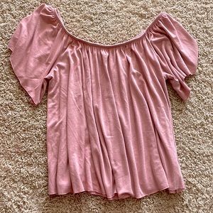 Ruffled off the shoulder, light pink BP top